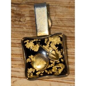 Vintage MCM Alaskan Shovel & Gold Pan tie clip. Lucite&Genuine Gold Flakes 3/4"
